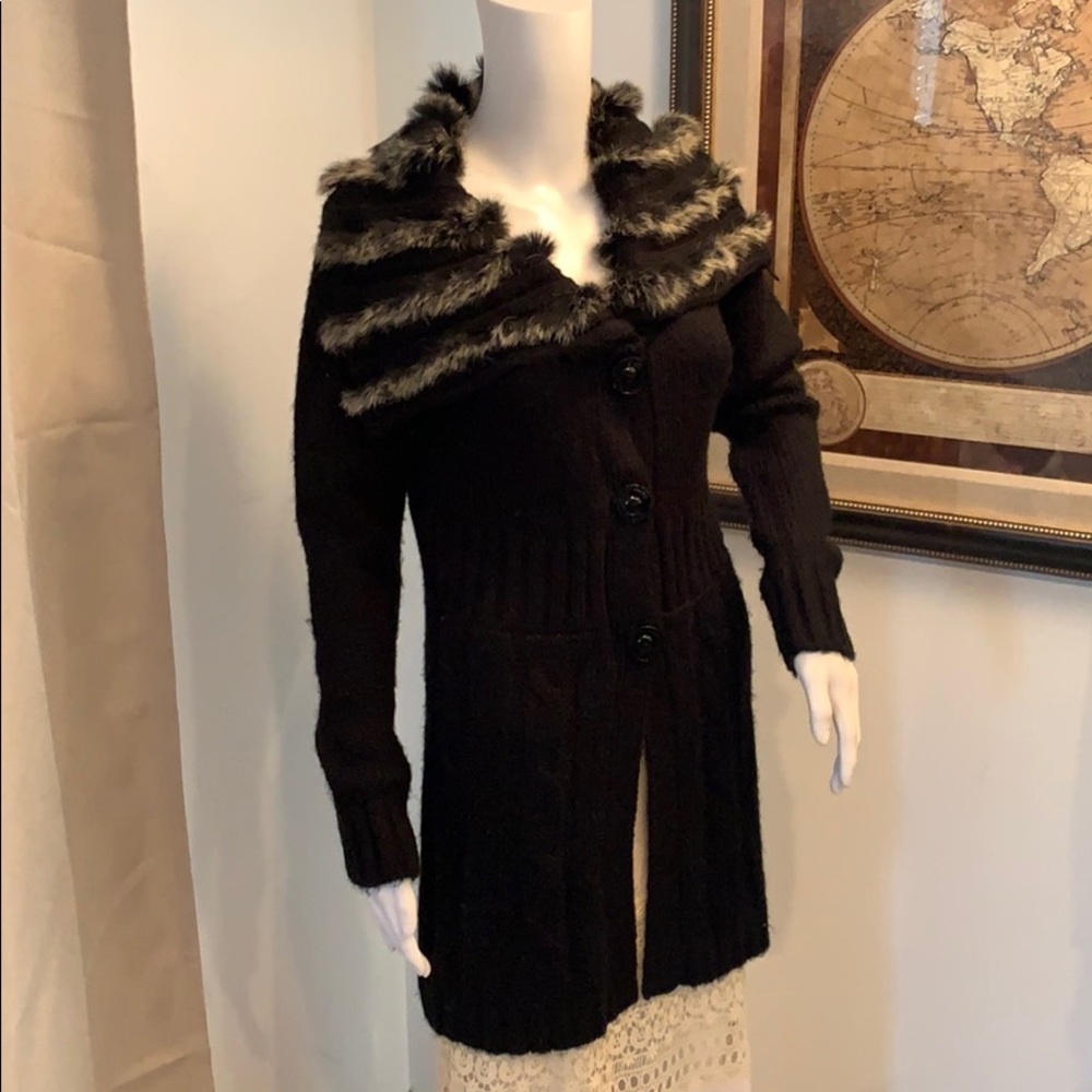 MAGLIA CARDIGAN SWEATER RABBIT TRIM COLLAR M